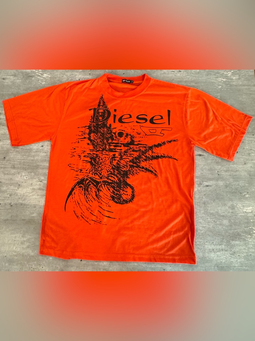 Vintage 90’s Diesel Men’s XXL Orange & Black Graphic Logo T-Shirt Streetwear Tee